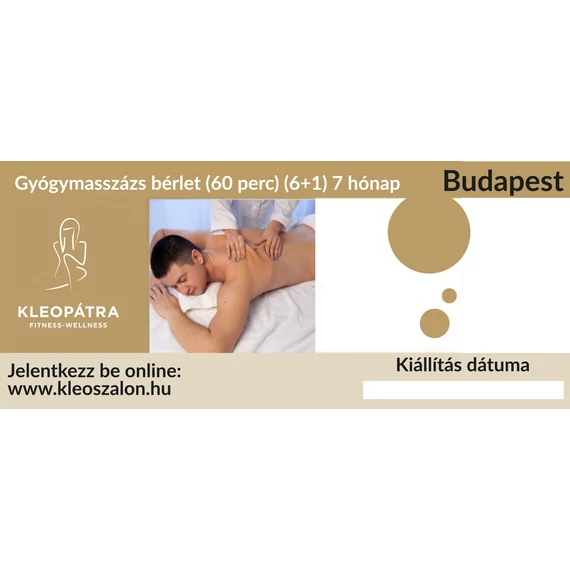 Budapest Gyógymasszázs bérlet (60 perc) (6+1) 7 hónap
