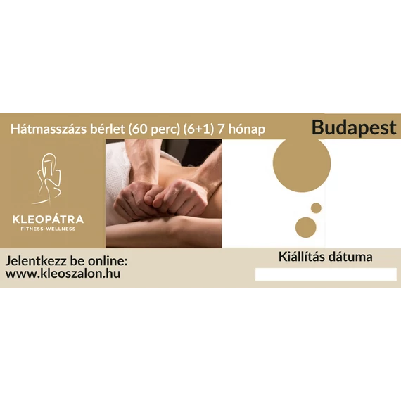 Budapest Hátmasszázs bérlet (60 perc) (6+1) 7 hónap