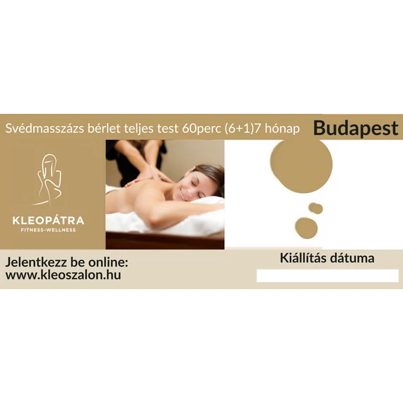Budapest Svédmasszázs bérlet teljes test (60perc) (6+1) 7 hónap