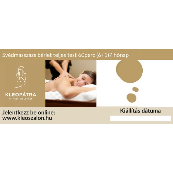 Svédmasszázs bérlet teljes test (60perc) (6+1) 7 hónap